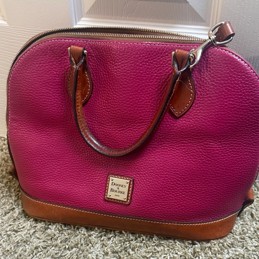 Dooney & Bourke Fuchsia and Tan Satchel